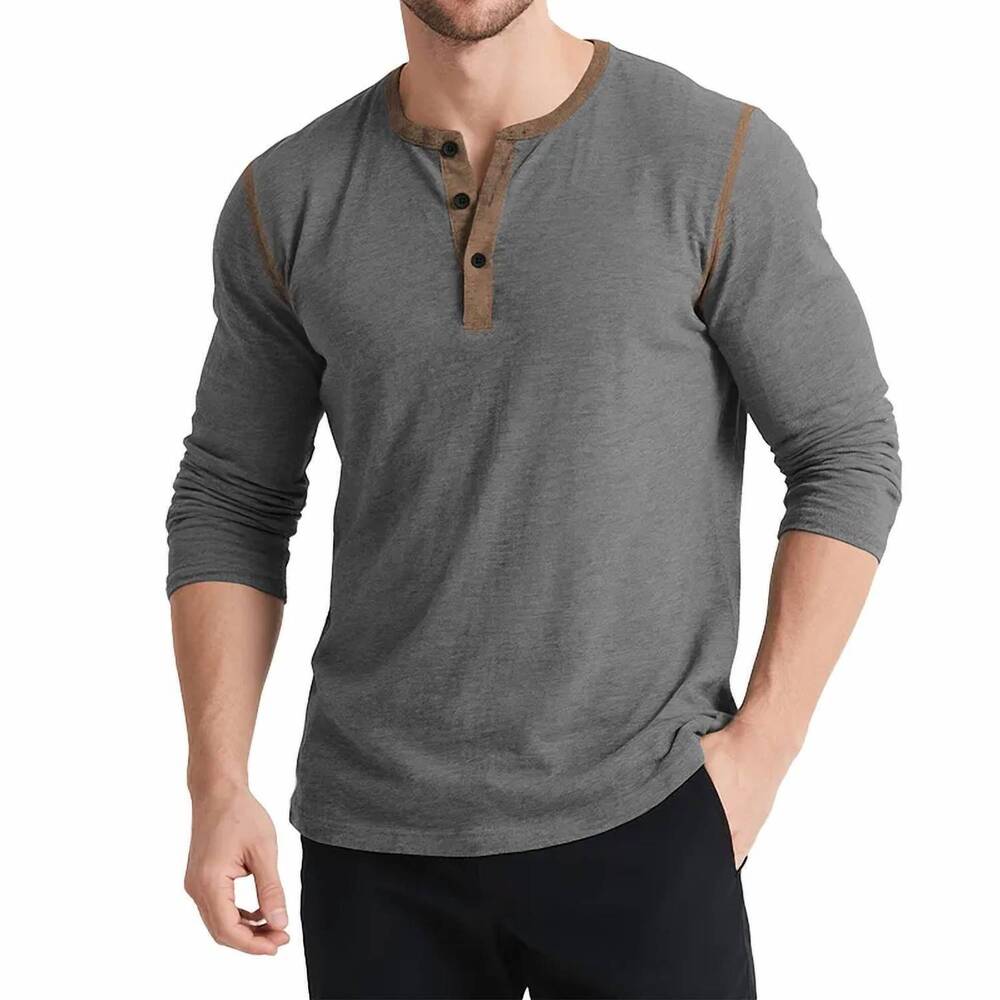NEW PX long sleeve henley top in grey